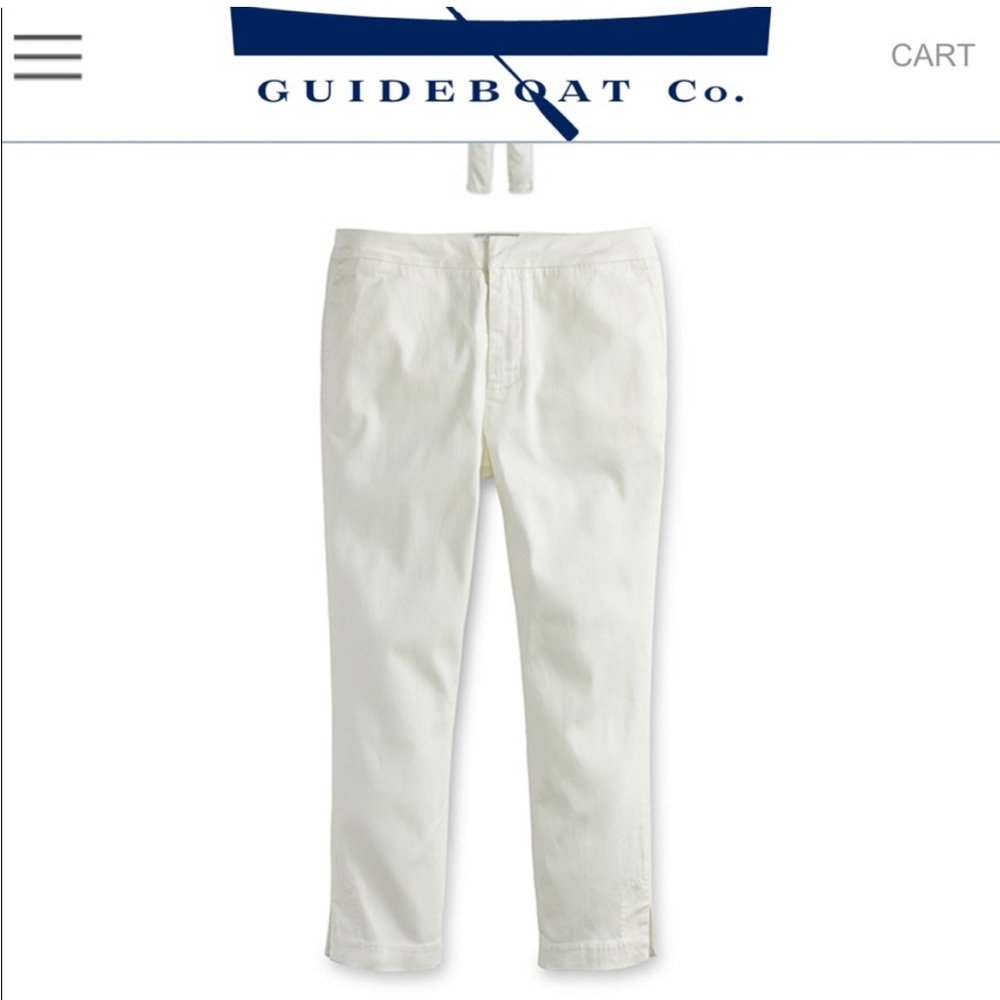 Guideboat Co. Cigarette Leg Slim Slit Hem Cotton Twill Pants White